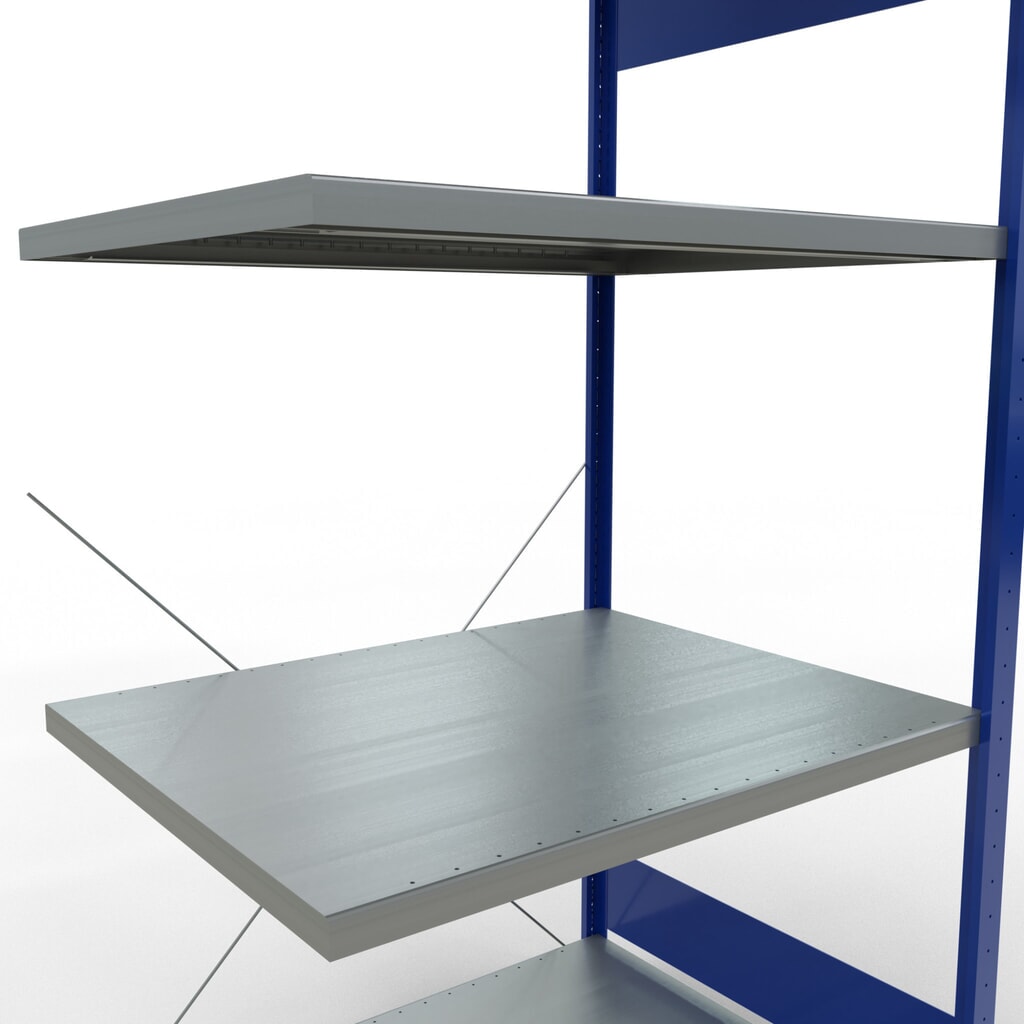 Estantería de cargas pequeñas SCHULTE con sistema de montaje encajado, módulo adicional, carga por estante de 330 kg, azul genciana/ galvanizada, Al x An x F 2.000 x 1.000 x 800 mm Número de imagen del producto 5: Estantería de cargas pequeñas SCHULTE con sistema de montaje encajado, módulo adicional, carga por estante de 330 kg, azul genciana/ galvanizada, Al x An x F 2.000 x 1.000 x 800 mm