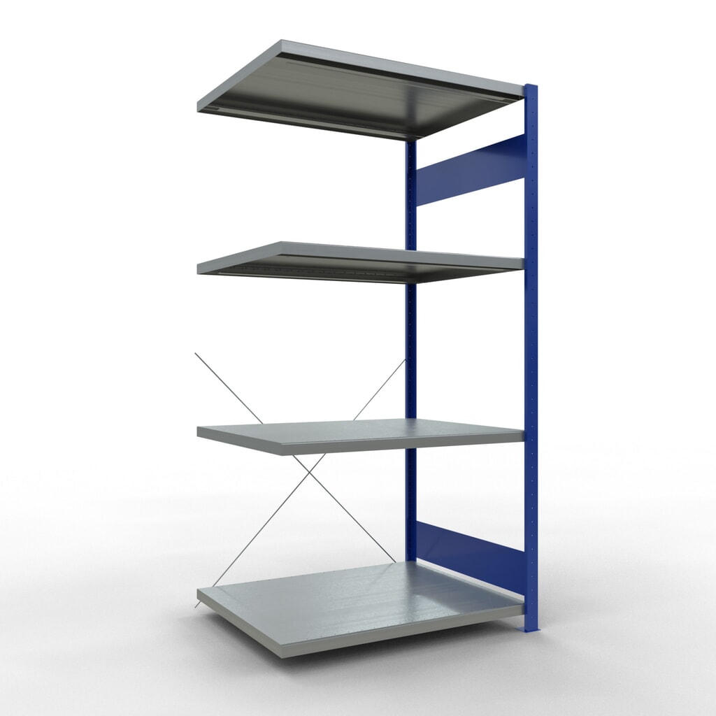 Estantería de cargas pequeñas SCHULTE con sistema de montaje encajado, módulo adicional, carga por estante de 330 kg, azul genciana/ galvanizada, Al x An x F 2.000 x 1.000 x 800 mm Imagen del producto: Estantería de cargas pequeñas SCHULTE con sistema de montaje encajado, módulo adicional, carga por estante de 330 kg, azul genciana/ galvanizada, Al x An x F 2.000 x 1.000 x 800 mm