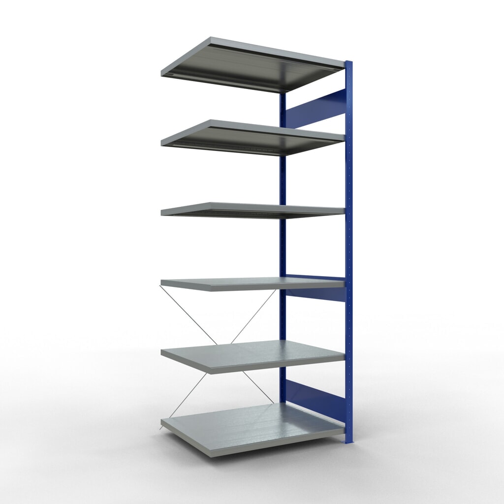 Imagen del producto: Estantería SCHULTE, módulo adicional, carga del estantería de cargas pequeñas 330 kg, azul genciana galvanizado, alto H x An x F 2.500 x 1.000 x 800 mm