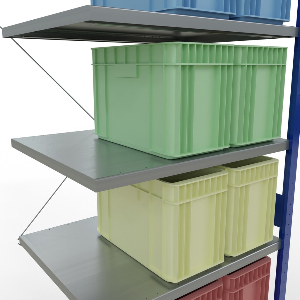 Estantería de cargas pequeñas SCHULTE con sistema de montaje encajado, módulo adicional, carga por estante de 330 kg, azul genciana/ galvanizada, Al x An x F 3.000 x 1.000 x 800 mm Número de imagen del producto 4: Estantería de cargas pequeñas SCHULTE con sistema de montaje encajado, módulo adicional, carga por estante de 330 kg, azul genciana/ galvanizada, Al x An x F 3.000 x 1.000 x 800 mm