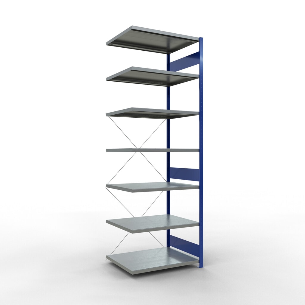 Estantería de cargas pequeñas SCHULTE con sistema de montaje encajado, módulo adicional, carga por estante de 330 kg, azul genciana/ galvanizada, Al x An x F 3.000 x 1.000 x 800 mm Imagen del producto: Estantería de cargas pequeñas SCHULTE con sistema de montaje encajado, módulo adicional, carga por estante de 330 kg, azul genciana/ galvanizada, Al x An x F 3.000 x 1.000 x 800 mm