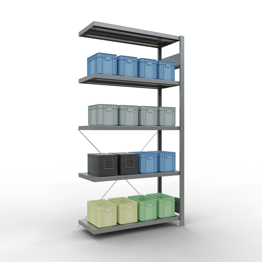 Estantería de cargas pequeñas SCHULTE con sistema de montaje encajado, módulo adicional, carga por estante de 330 kg, galvanizada, Al x An x F 2.000 x 1.000 x 400 mm Número de imagen del producto 3: Estantería de cargas pequeñas SCHULTE con sistema de montaje encajado, módulo adicional, carga por estante de 330 kg, galvanizada, Al x An x F 2.000 x 1.000 x 400 mm