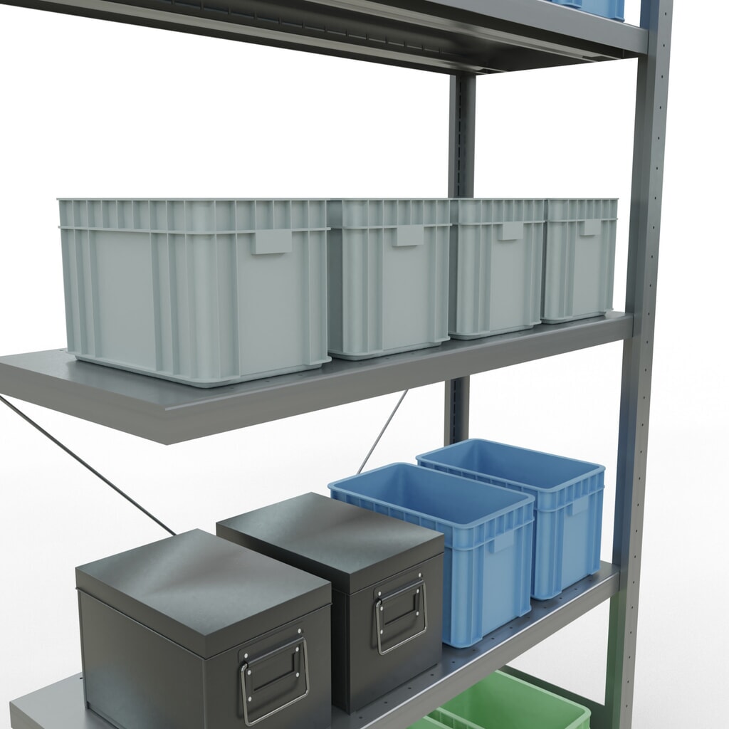 Estantería de cargas pequeñas SCHULTE con sistema de montaje encajado, módulo adicional, carga por estante de 330 kg, galvanizada, Al x An x F 2.000 x 1.000 x 400 mm Número de imagen del producto 4: Estantería de cargas pequeñas SCHULTE con sistema de montaje encajado, módulo adicional, carga por estante de 330 kg, galvanizada, Al x An x F 2.000 x 1.000 x 400 mm
