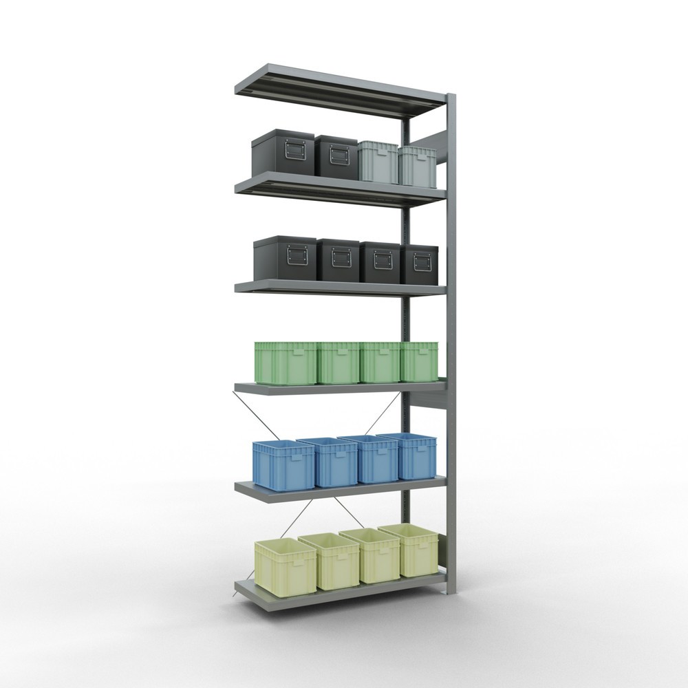 Número de imagen del producto 3: Estantería de cargas pequeñas SCHULTE con sistema de montaje encajado, módulo adicional, carga por estante de 330 kg, galvanizada, Al x An x F 2.500 x 1.000 x 400 mm