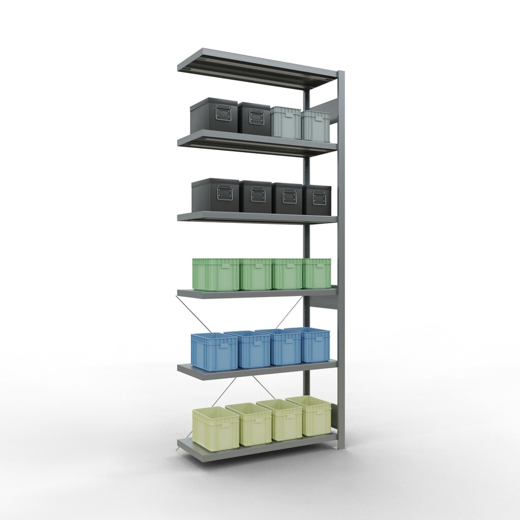 Estantería de cargas pequeñas SCHULTE con sistema de montaje encajado, módulo adicional, carga por estante de 330 kg, galvanizada, Al x An x F 2.500 x 1.000 x 400 mm Número de imagen del producto 3: Estantería de cargas pequeñas SCHULTE con sistema de montaje encajado, módulo adicional, carga por estante de 330 kg, galvanizada, Al x An x F 2.500 x 1.000 x 400 mm