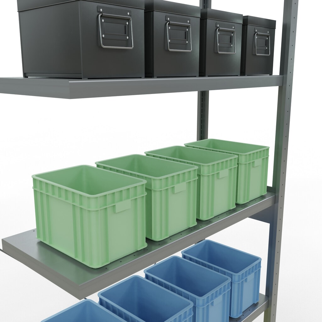 Estantería de cargas pequeñas SCHULTE con sistema de montaje encajado, módulo adicional, carga por estante de 330 kg, galvanizada, Al x An x F 2.500 x 1.000 x 400 mm Número de imagen del producto 4: Estantería de cargas pequeñas SCHULTE con sistema de montaje encajado, módulo adicional, carga por estante de 330 kg, galvanizada, Al x An x F 2.500 x 1.000 x 400 mm