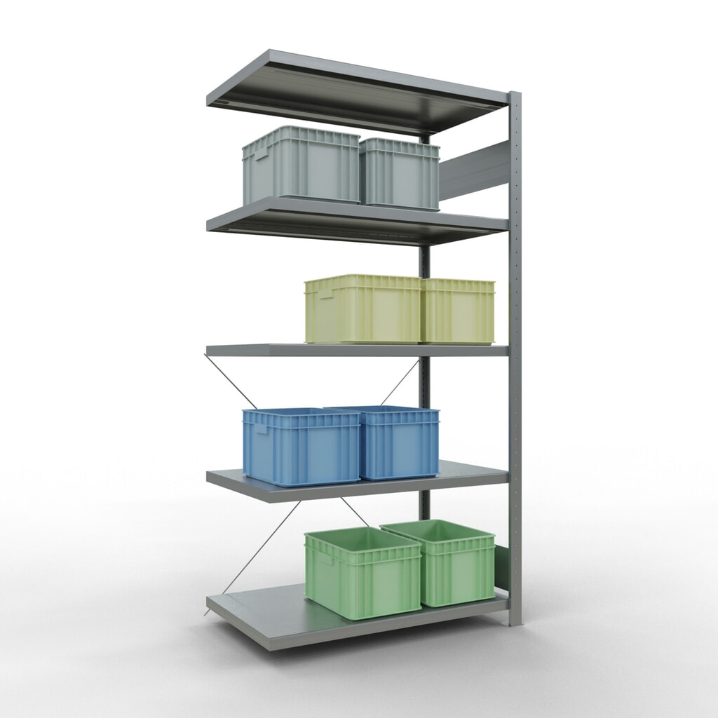 Estantería de cargas pequeñas SCHULTE con sistema de montaje encajado, módulo adicional, carga por estante de 330 kg, galvanizada, Al x An x F 2.000 x 1.000 x 600 mm Número de imagen del producto 3: Estantería de cargas pequeñas SCHULTE con sistema de montaje encajado, módulo adicional, carga por estante de 330 kg, galvanizada, Al x An x F 2.000 x 1.000 x 600 mm