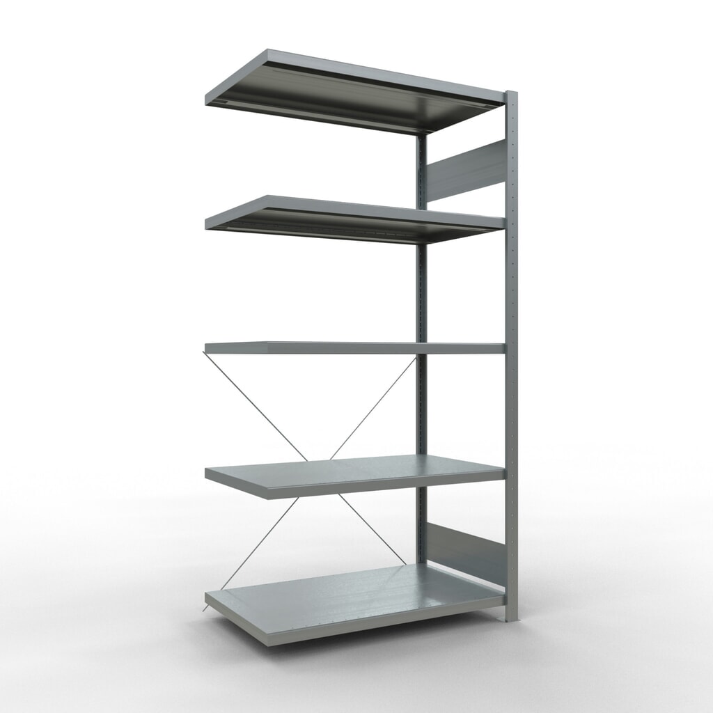 Imagen del producto: Estantería de cargas pequeñas SCHULTE con sistema de montaje encajado, módulo adicional, carga por estante de 330 kg, galvanizada, Al x An x F 2.000 x 1.000 x 600 mm