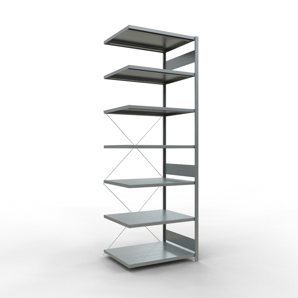 Imagen del producto: Estantería de cargas pequeñas SCHULTE con sistema de montaje encajado, módulo adicional, carga por estante de 330 kg, galvanizada, Al x An x F 3.000 x 1.000 x 800 mm