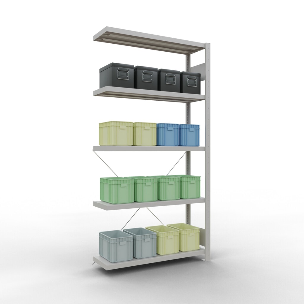 Número de imagen del producto 3: Estantería de cargas pequeñas SCHULTE con sistema de montaje encajado, módulo adicional, carga por estante de 330 kg, azul claro, Al x An x F 2.000 x 1.000 x 300 mm