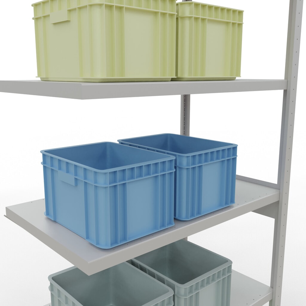 Estantería de cargas pequeñas SCHULTE con sistema de montaje encajado, módulo adicional, carga por estante de 330 kg, azul claro, Al x An x F 2.500 x 1.000 x 600 mm Número de imagen del producto 4: Estantería de cargas pequeñas SCHULTE con sistema de montaje encajado, módulo adicional, carga por estante de 330 kg, azul claro, Al x An x F 2.500 x 1.000 x 600 mm
