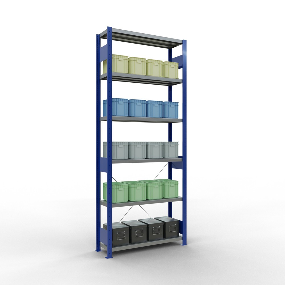 Número de imagen del producto 3: Estantería de cargas pequeñas SCHULTE azul genciana/galvanizada, carga por estante 330 kg, HxAxF 2.500 x 1.060 x 336 mm