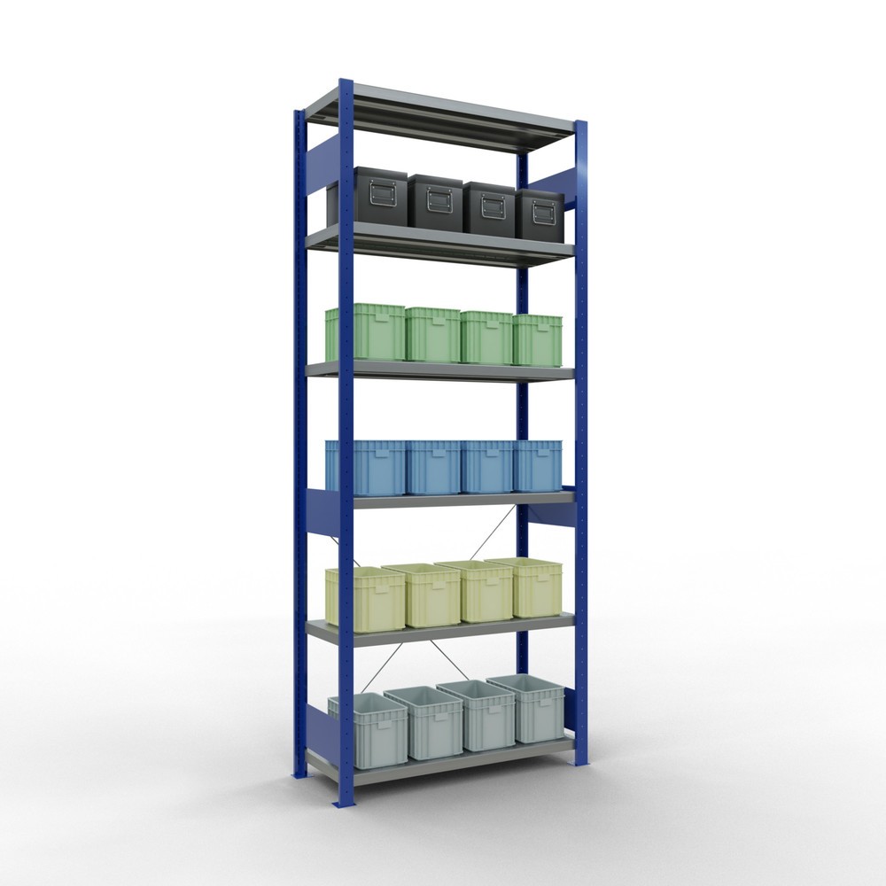 Número de imagen del producto 3: Estantería de cargas pequeñas SCHULTE azul genciana/galvanizada, carga por estante 330 kg, HxAxF 2.500 x 1.060 x 436 mm