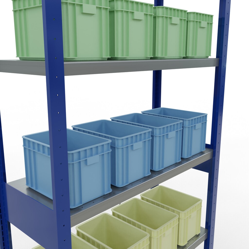 Estantería de cargas pequeñas SCHULTE azul genciana/galvanizada, carga por estante 330 kg, HxAxF 2.500 x 1.060 x 436 mm Número de imagen del producto 4: Estantería de cargas pequeñas SCHULTE azul genciana/galvanizada, carga por estante 330 kg, HxAxF 2.500 x 1.060 x 436 mm