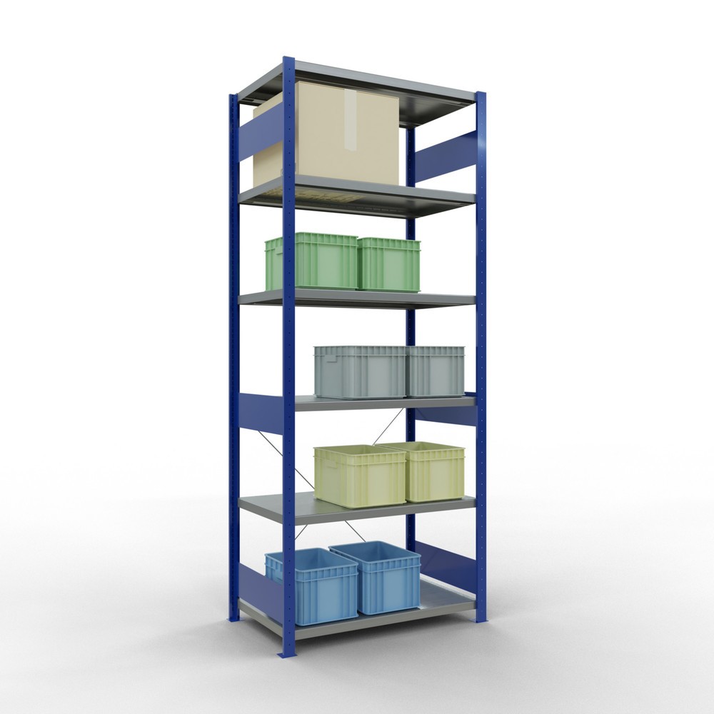 Número de imagen del producto 3: Estantería de cargas pequeñas SCHULTE azul genciana/galvanizada, carga por estante 330 kg, HxAxF 2.500 x 1.060 x 636 mm