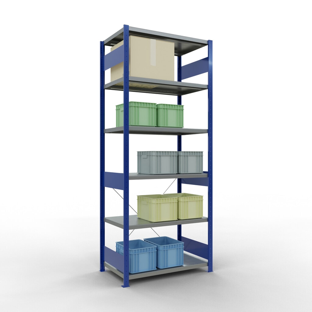 Número de imagen del producto 3: Estantería de cargas pequeñas SCHULTE azul genciana/galvanizada, carga por estante 330 kg, HxAxF 2.500 x 1.060 x 636 mm