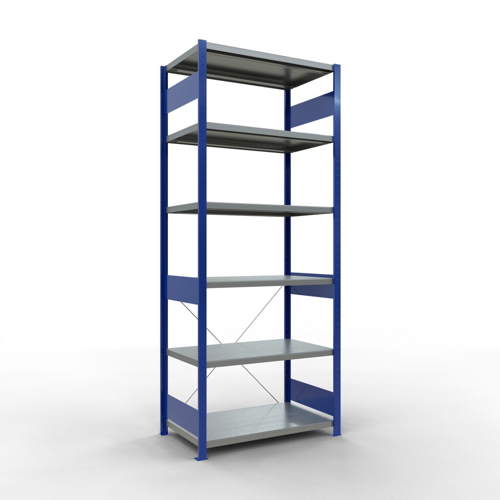 Estantería de cargas pequeñas SCHULTE azul genciana/galvanizada, carga por estante 330 kg, HxAxF 2.500 x 1.060 x 636 mm Número de imagen del producto 1: Estantería de cargas pequeñas SCHULTE azul genciana/galvanizada, carga por estante 330 kg, HxAxF 2.500 x 1.060 x 636 mm