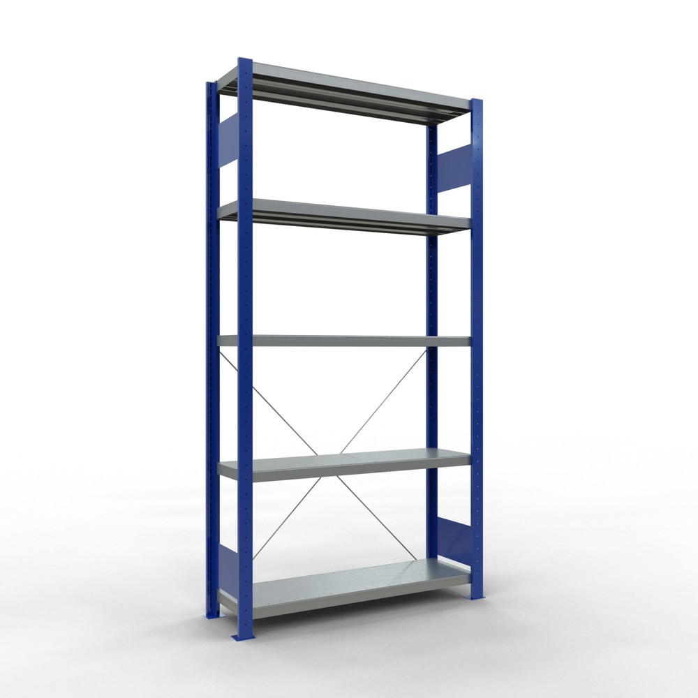 Imagen del producto: Estantería de cargas pequeñas SCHULTE azul genciana/galvanizada con 5 estantes de chapa de acero, carga por estante 330 kg, HxAxF 2.000 x 1.060 x 336 mm