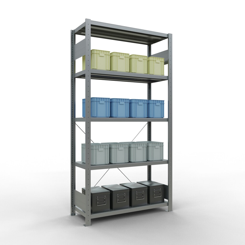 Número de imagen del producto 3: Estantería de cargas pequeñas SCHULTE galvanizada con 5 estantes de chapa de acero, carga por estante 330 kg, HxAxF 2.000 x 1.060 x 436 mm