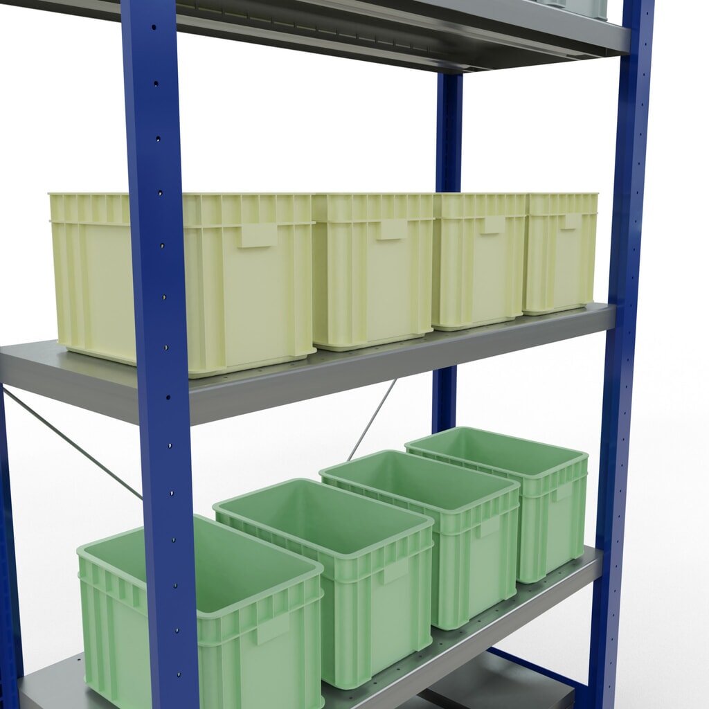 Estantería de cargas pequeñas SCHULTE azul genciana/galvanizada con 5 estantes de chapa de acero, carga por estante 330 kg, HxAxF 2.000 x 1.060 x 436 mm Número de imagen del producto 4: Estantería de cargas pequeñas SCHULTE azul genciana/galvanizada con 5 estantes de chapa de acero, carga por estante 330 kg, HxAxF 2.000 x 1.060 x 436 mm