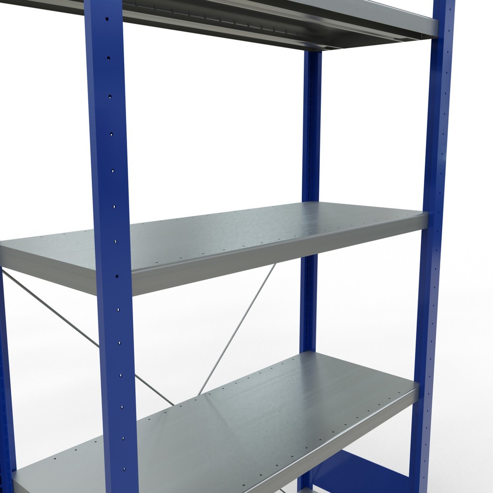 Número de imagen del producto 5: Estantería de cargas pequeñas SCHULTE azul genciana/galvanizada con 5 estantes de chapa de acero, carga por estante 330 kg, HxAxF 2.000 x 1.060 x 436 mm