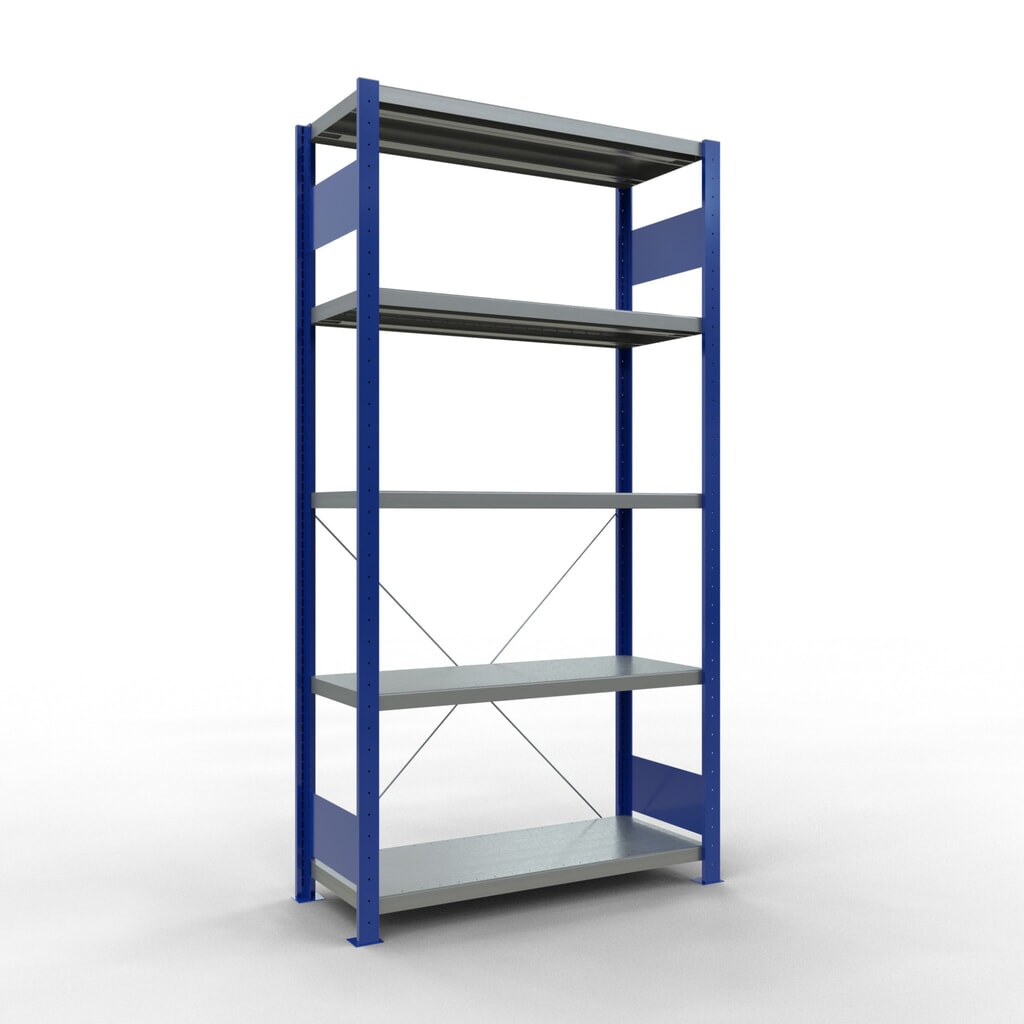 Estantería de cargas pequeñas SCHULTE azul genciana/galvanizada con 5 estantes de chapa de acero, carga por estante 330 kg, HxAxF 2.000 x 1.060 x 436 mm Imagen del producto: Estantería de cargas pequeñas SCHULTE azul genciana/galvanizada con 5 estantes de chapa de acero, carga por estante 330 kg, HxAxF 2.000 x 1.060 x 436 mm