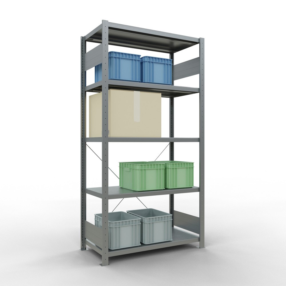 Número de imagen del producto 3: Estantería de cargas pequeñas SCHULTE galvanizada con 5 estantes de chapa de acero, carga por estante 330 kg, HxAxF 2.000 x 1.060 x 536 mm