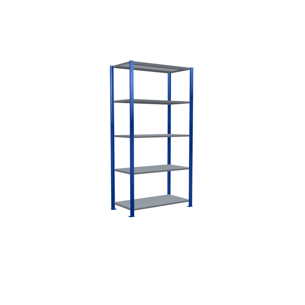 Número de imagen del producto 2: Estantería de cargas pequeñas SCHULTE azul genciana/galvanizada con 5 estantes de chapa de acero, carga por estante 330 kg, HxAxF 2.000 x 1.060 x 536 mm