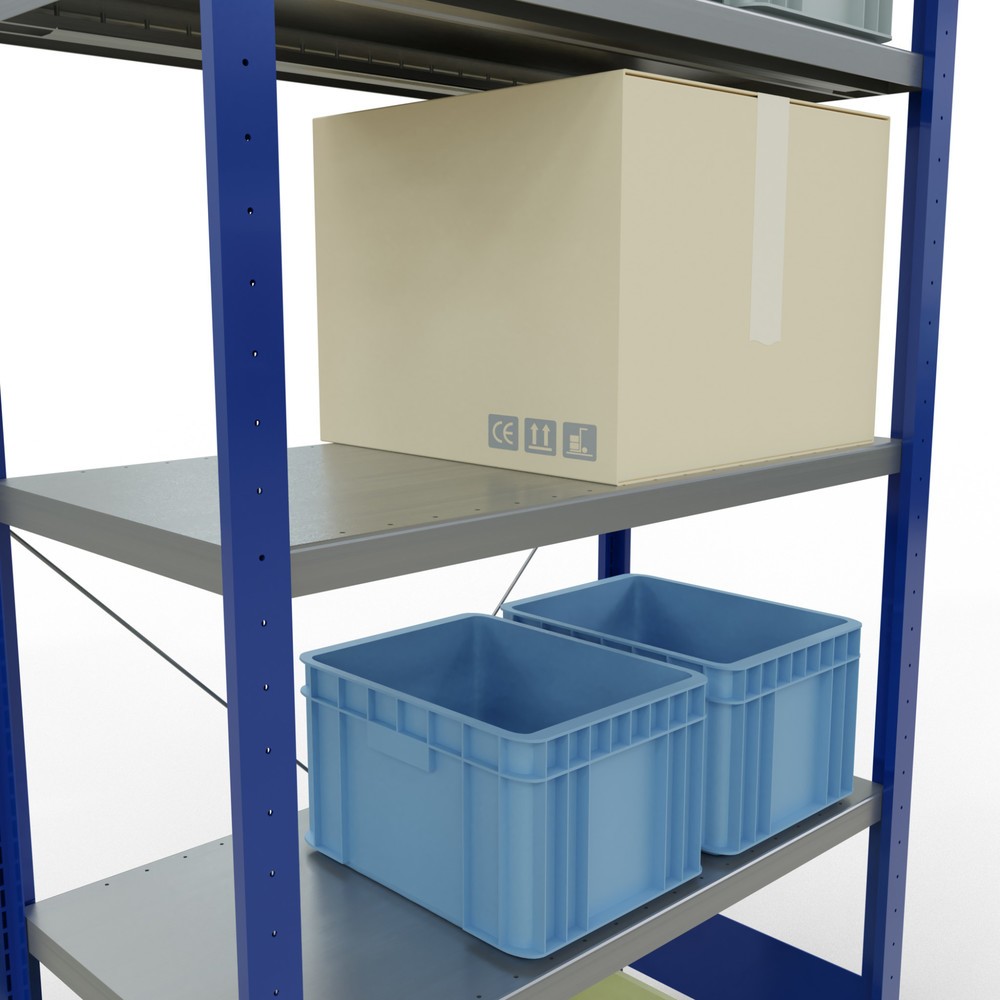 Número de imagen del producto 4: Estantería de cargas pequeñas SCHULTE azul genciana/galvanizada con 5 estantes de chapa de acero, carga por estante 330 kg, HxAxF 2.000 x 1.060 x 536 mm