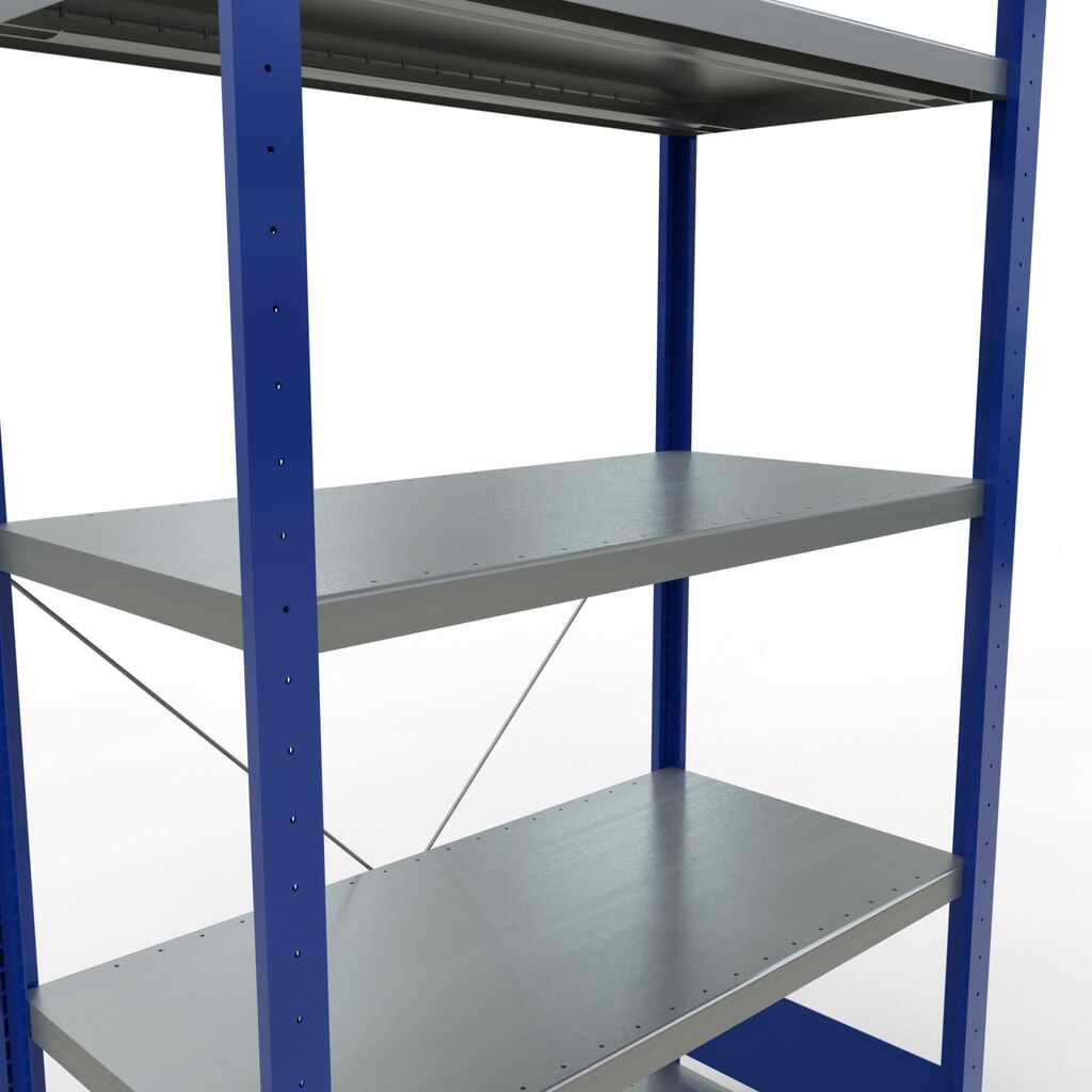 Número de imagen del producto 5: Estantería de cargas pequeñas SCHULTE azul genciana/galvanizada con 5 estantes de chapa de acero, carga por estante 330 kg, HxAxF 2.000 x 1.060 x 536 mm