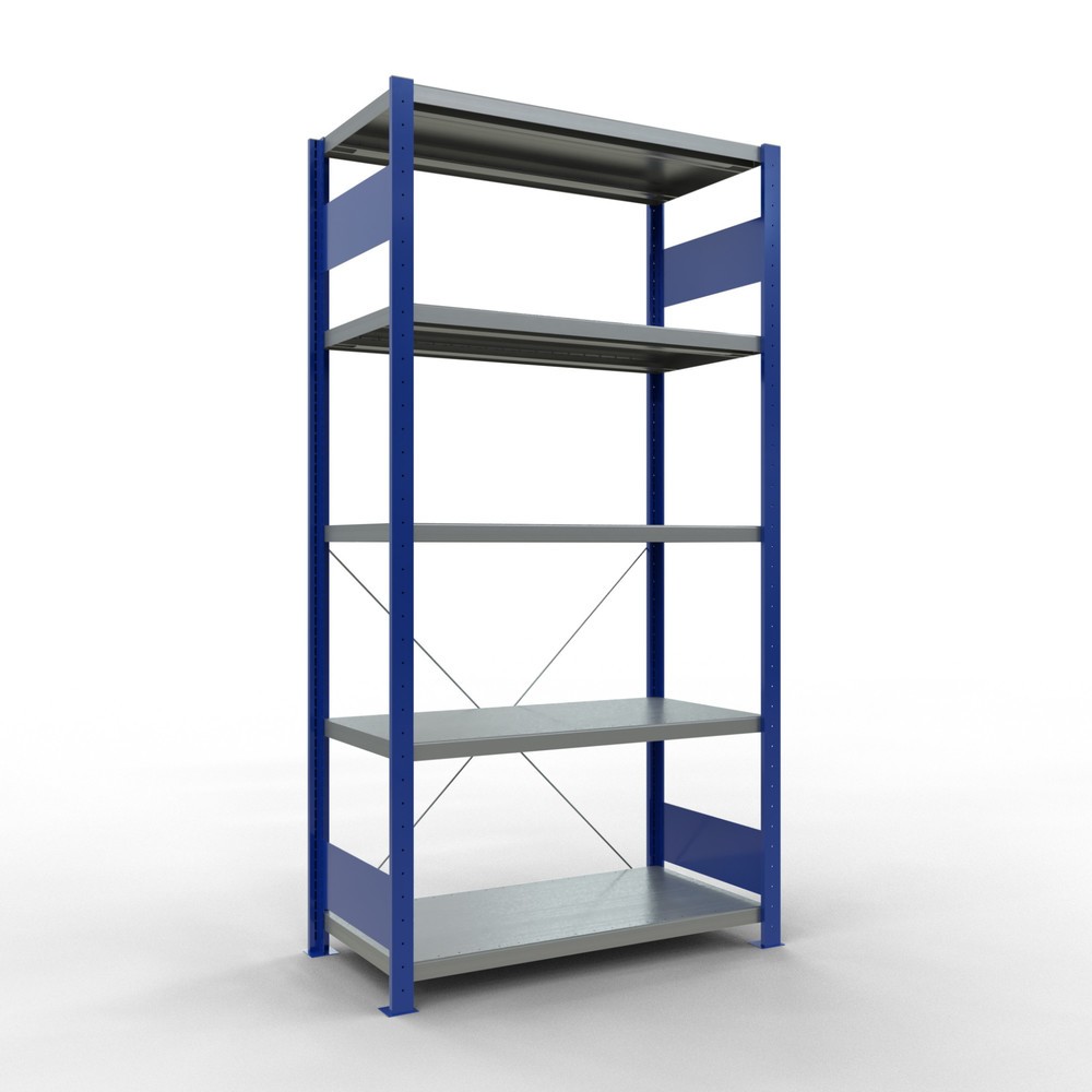 Imagen del producto: Estantería de cargas pequeñas SCHULTE azul genciana/galvanizada con 5 estantes de chapa de acero, carga por estante 330 kg, HxAxF 2.000 x 1.060 x 536 mm