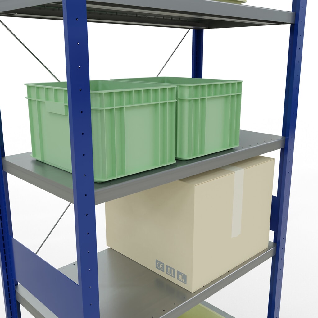 Número de imagen del producto 4: Estantería de cargas pequeñas SCHULTE azul genciana/galvanizada, carga por estante 330 kg, HxAxF 3.000 x 1.060 x 536 mm