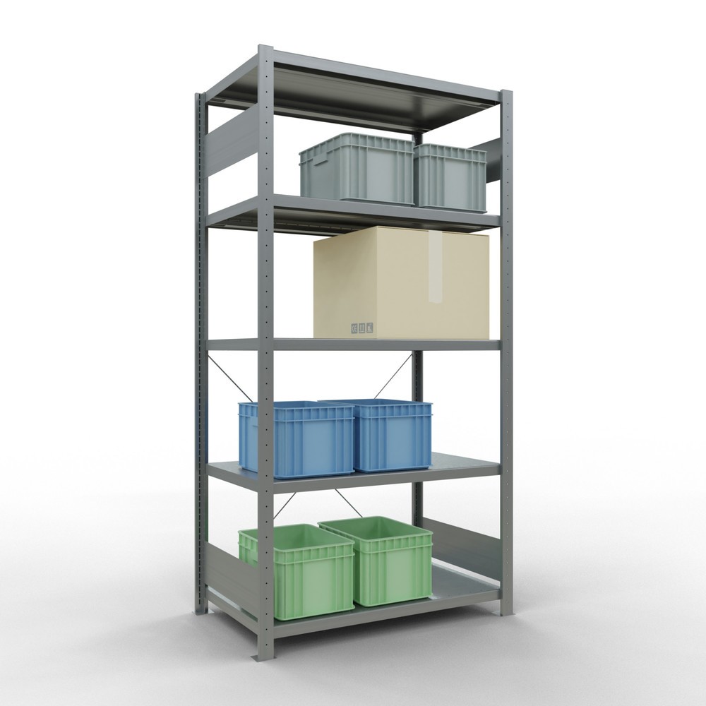 Número de imagen del producto 3: Estantería de cargas pequeñas SCHULTE galvanizada con 5 estantes de chapa de acero, carga por estante 330 kg, HxAxF 2.000 x 1.060 x 636 mm
