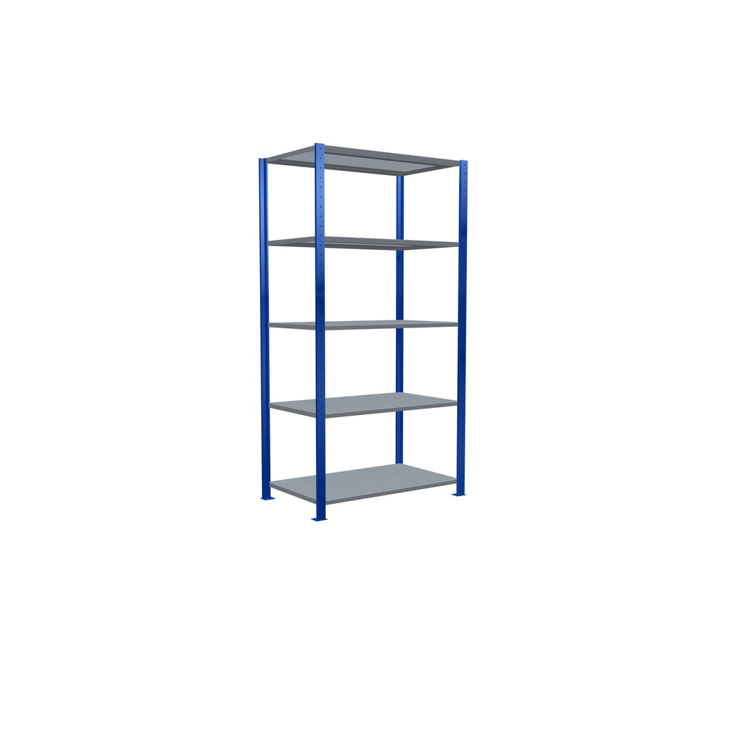 Número de imagen del producto 2: Estantería de cargas pequeñas SCHULTE azul genciana/galvanizada con 5 estantes de chapa de acero, carga por estante 330 kg, HxAxF 2.000 x 1.060 x 636 mm