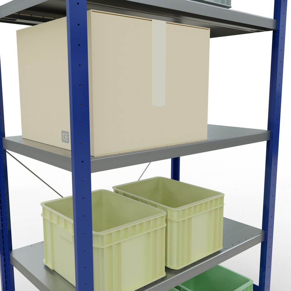 Número de imagen del producto 4: Estantería de cargas pequeñas SCHULTE azul genciana/galvanizada con 5 estantes de chapa de acero, carga por estante 330 kg, HxAxF 2.000 x 1.060 x 636 mm