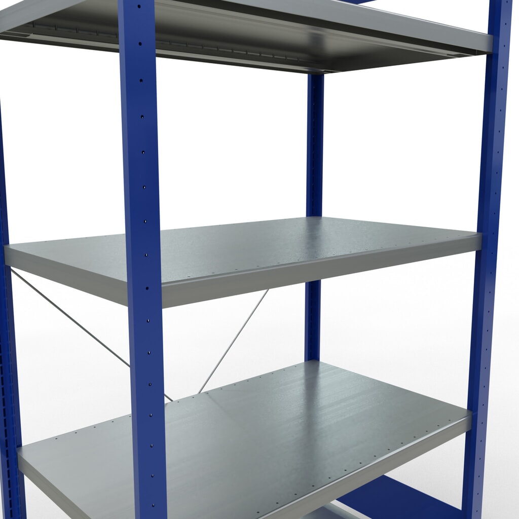 Número de imagen del producto 5: Estantería de cargas pequeñas SCHULTE azul genciana/galvanizada con 5 estantes de chapa de acero, carga por estante 330 kg, HxAxF 2.000 x 1.060 x 636 mm