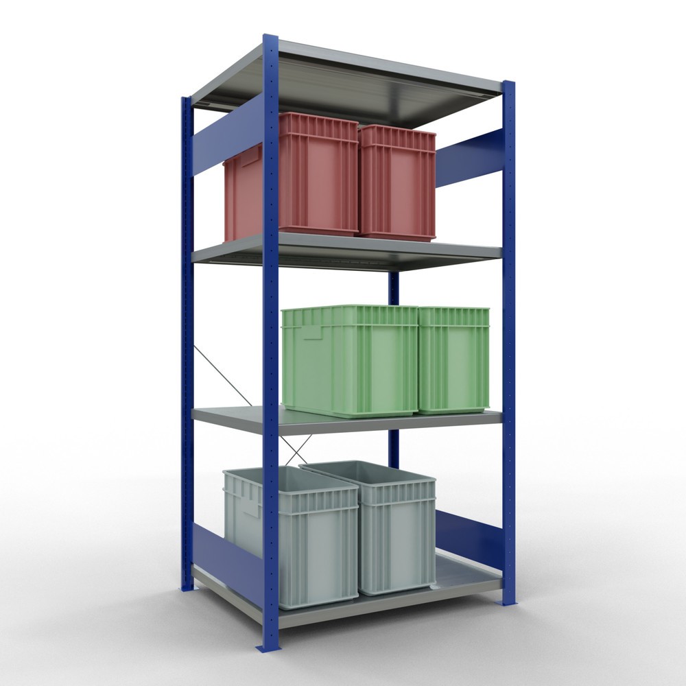Número de imagen del producto 3: Estantería de cargas pequeñas SCHULTE azul genciana/galvanizada con 5 estantes de chapa de acero, carga por estante 330 kg, HxAxF 2.000 x 1.060 x 836 mm