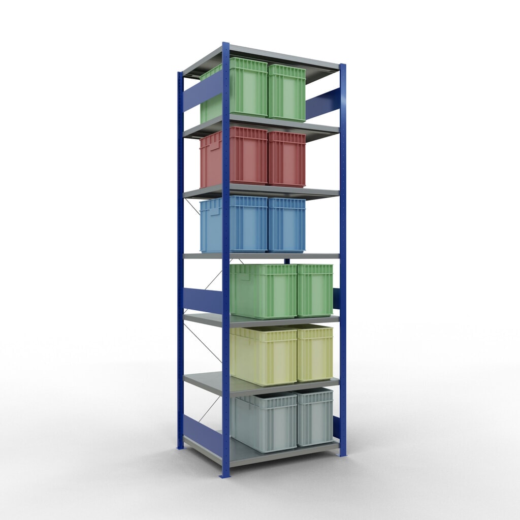 Número de imagen del producto 3: Estantería de cargas pequeñas SCHULTE azul genciana/galvanizada, carga por estante 330 kg, HxAxF 3.000 x 1.060 x 836 mm