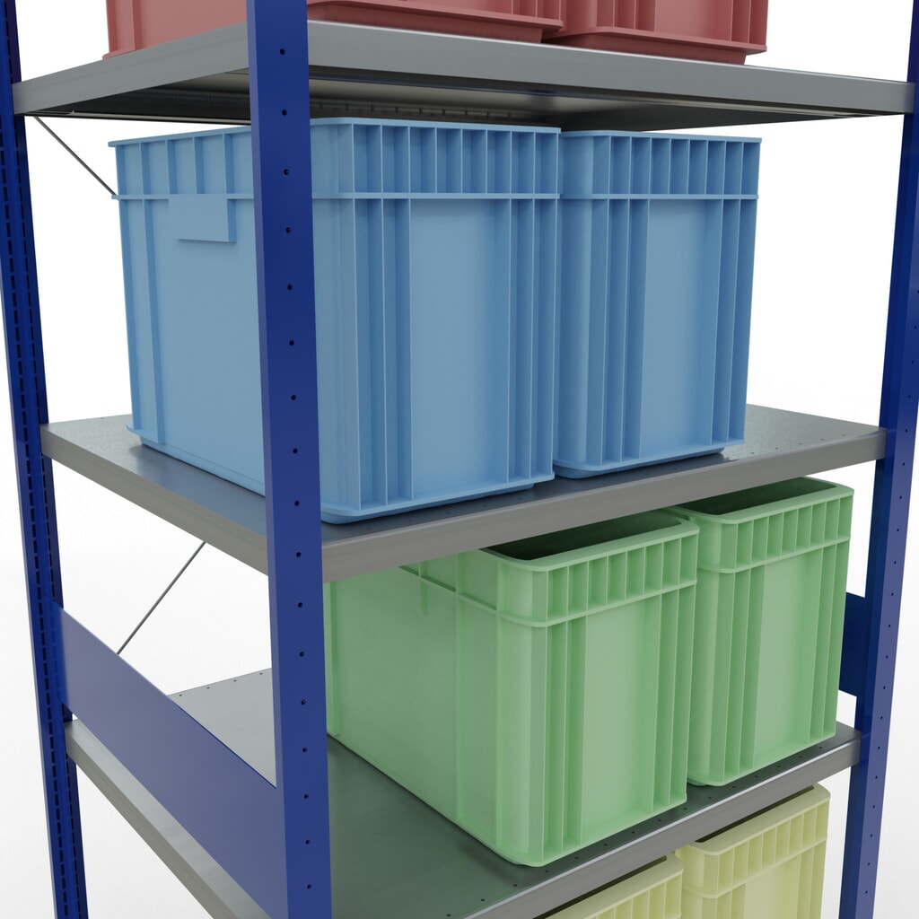 Estantería de cargas pequeñas SCHULTE azul genciana/galvanizada, carga por estante 330 kg, HxAxF 3.000 x 1.060 x 836 mm Número de imagen del producto 4: Estantería de cargas pequeñas SCHULTE azul genciana/galvanizada, carga por estante 330 kg, HxAxF 3.000 x 1.060 x 836 mm