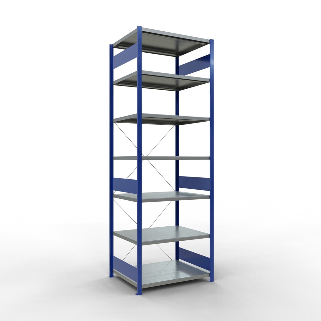 Número de imagen del producto 1: Estantería de cargas pequeñas SCHULTE azul genciana/galvanizada, carga por estante 330 kg, HxAxF 3.000 x 1.060 x 836 mm