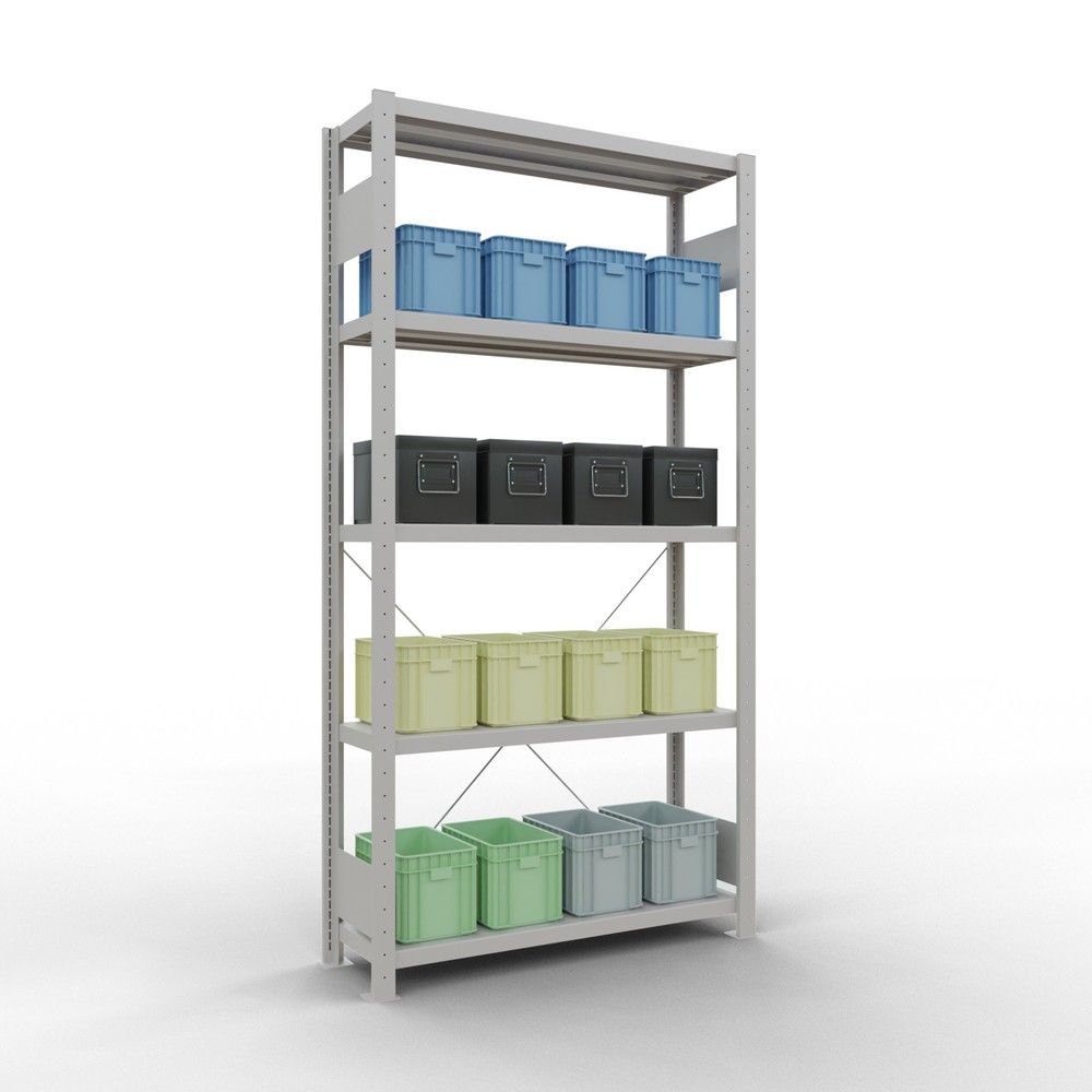 Número de imagen del producto 3: Estantería de cargas pequeñas SCHULTE gris claro con 5 estantes de chapa de acero, carga por estante 330 kg, HxAxF 2.000 x 1.060 x 336 mm
