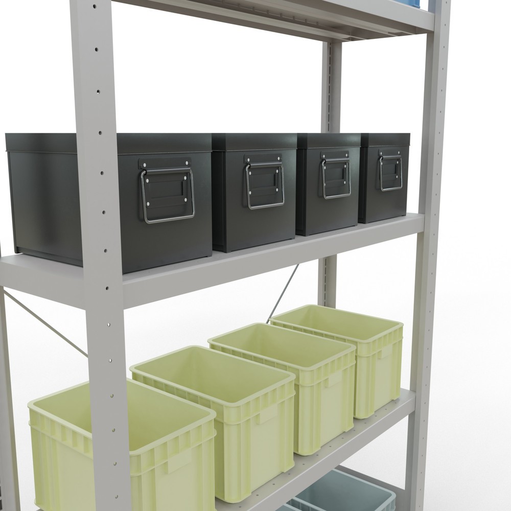 Número de imagen del producto 4: Estantería de cargas pequeñas SCHULTE gris claro con 5 estantes de chapa de acero, carga por estante 330 kg, HxAxF 2.000 x 1.060 x 336 mm