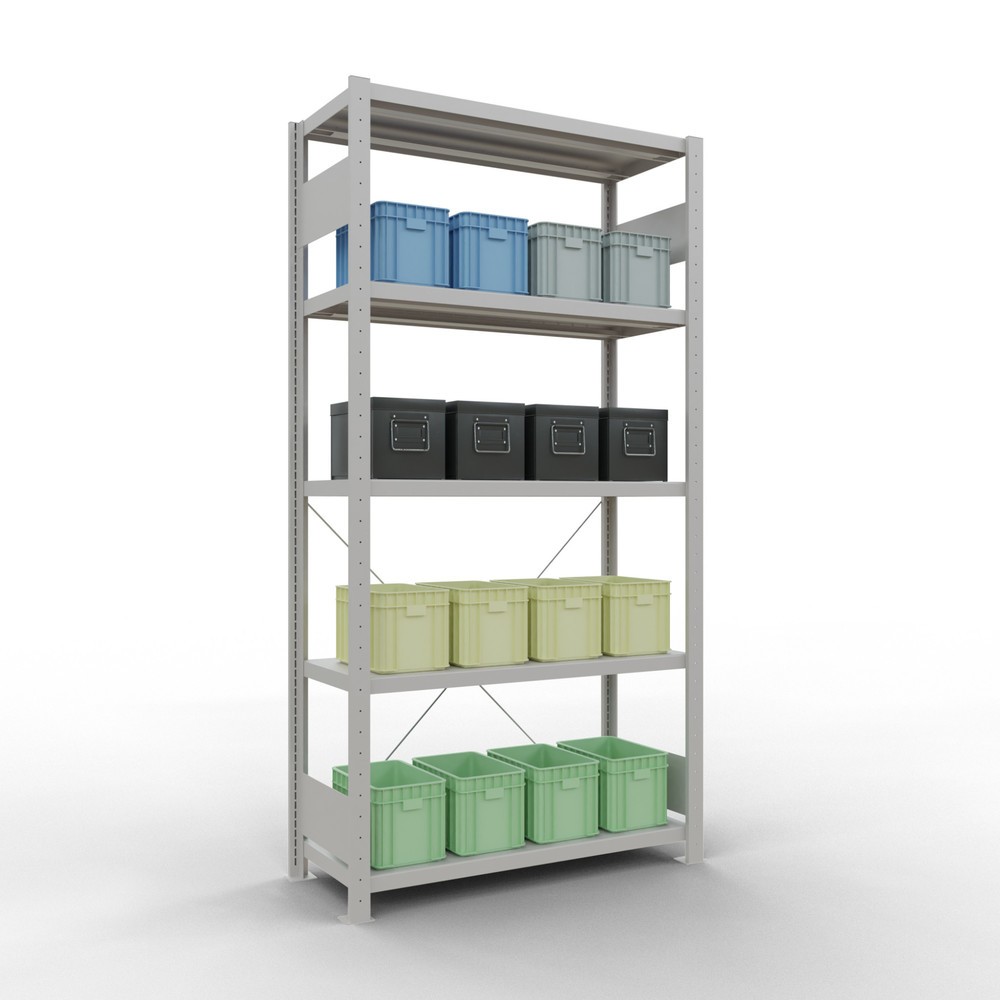 Número de imagen del producto 3: Estantería de cargas pequeñas SCHULTE gris claro con 5 estantes de chapa de acero, carga por estante 330 kg, HxAxF 2.000 x 1.060 x 436 mm