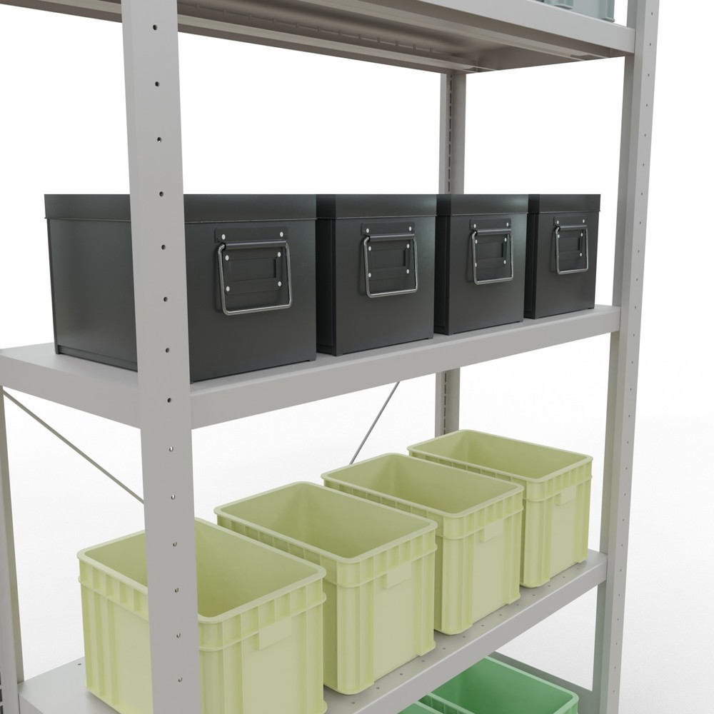 Número de imagen del producto 4: Estantería de cargas pequeñas SCHULTE gris claro con 5 estantes de chapa de acero, carga por estante 330 kg, HxAxF 2.000 x 1.060 x 436 mm