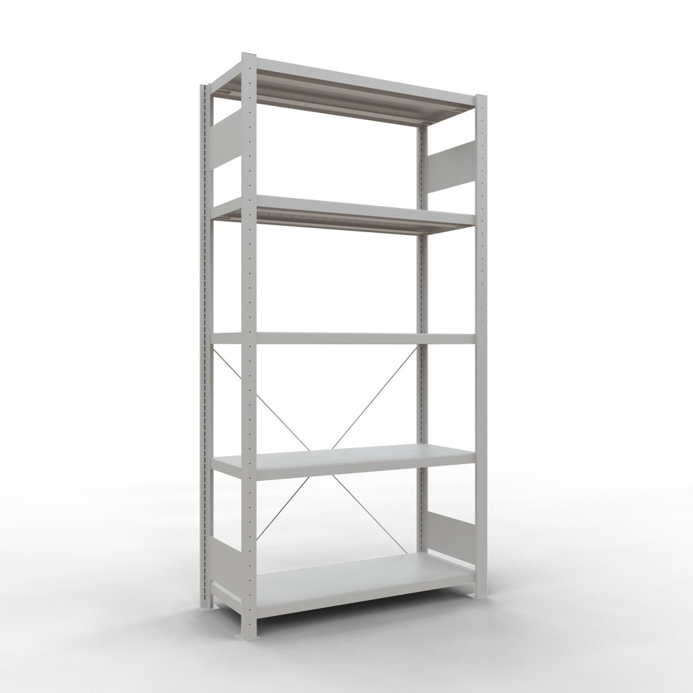 Imagen del producto: Estantería de cargas pequeñas SCHULTE gris claro con 5 estantes de chapa de acero, carga por estante 330 kg, HxAxF 2.000 x 1.060 x 436 mm