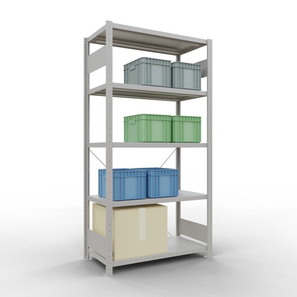 Número de imagen del producto 3: Estantería de cargas pequeñas SCHULTE gris claro con 5 estantes de chapa de acero, carga por estante 330 kg, HxAxF 2.000 x 1.060 x 536 mm