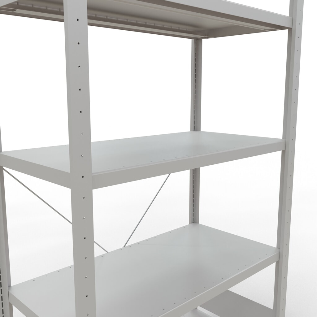 Número de imagen del producto 5: Estantería de cargas pequeñas SCHULTE gris claro con 5 estantes de chapa de acero, carga por estante 330 kg, HxAxF 2.000 x 1.060 x 536 mm