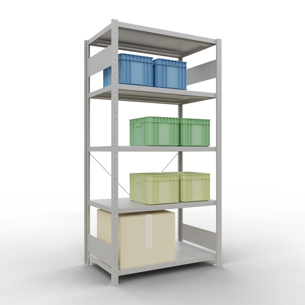 Número de imagen del producto 3: Estantería de cargas pequeñas SCHULTE gris claro con 5 estantes de chapa de acero, carga por estante 330 kg, HxAxF 2.000 x 1.060 x 636 mm