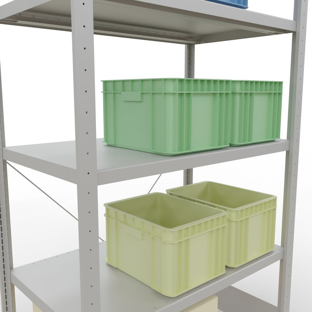 Estantería de cargas pequeñas SCHULTE gris claro con 5 estantes de chapa de acero, carga por estante 330 kg, HxAxF 2.000 x 1.060 x 636 mm Número de imagen del producto 4: Estantería de cargas pequeñas SCHULTE gris claro con 5 estantes de chapa de acero, carga por estante 330 kg, HxAxF 2.000 x 1.060 x 636 mm