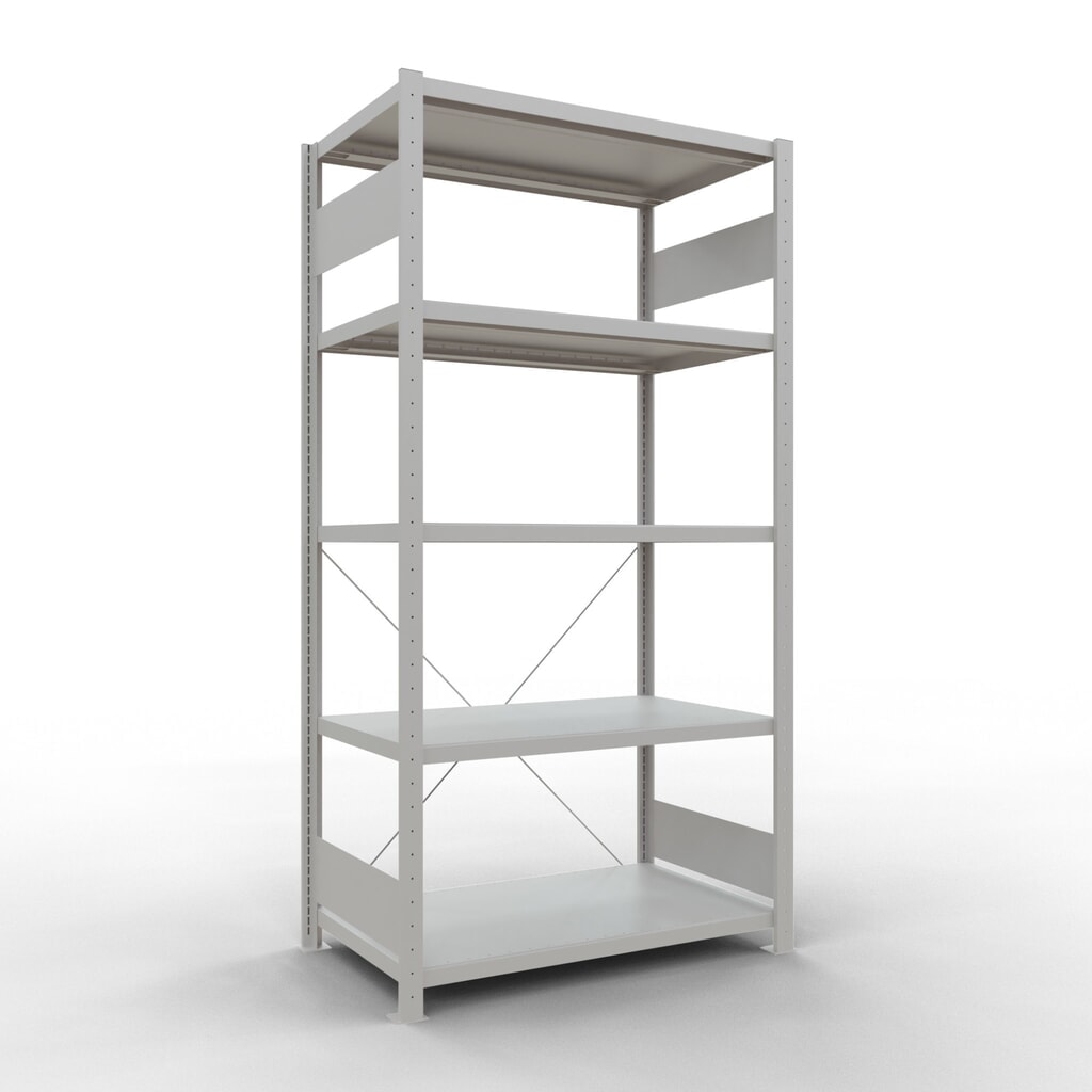 Imagen del producto: Estantería de cargas pequeñas SCHULTE gris claro con 5 estantes de chapa de acero, carga por estante 330 kg, HxAxF 2.000 x 1.060 x 636 mm